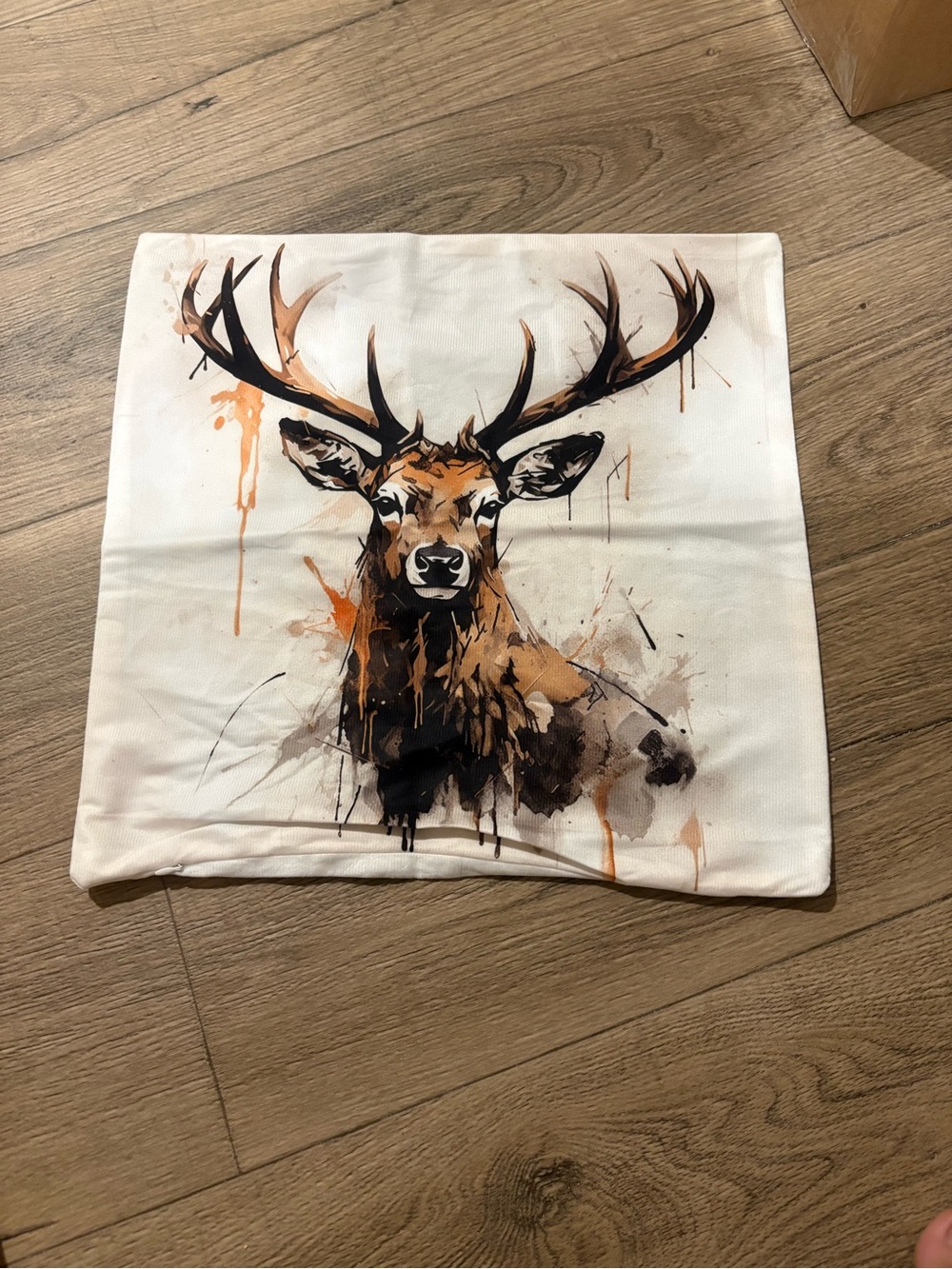 Stag Print Decorative Pillow Cover in White and Brown